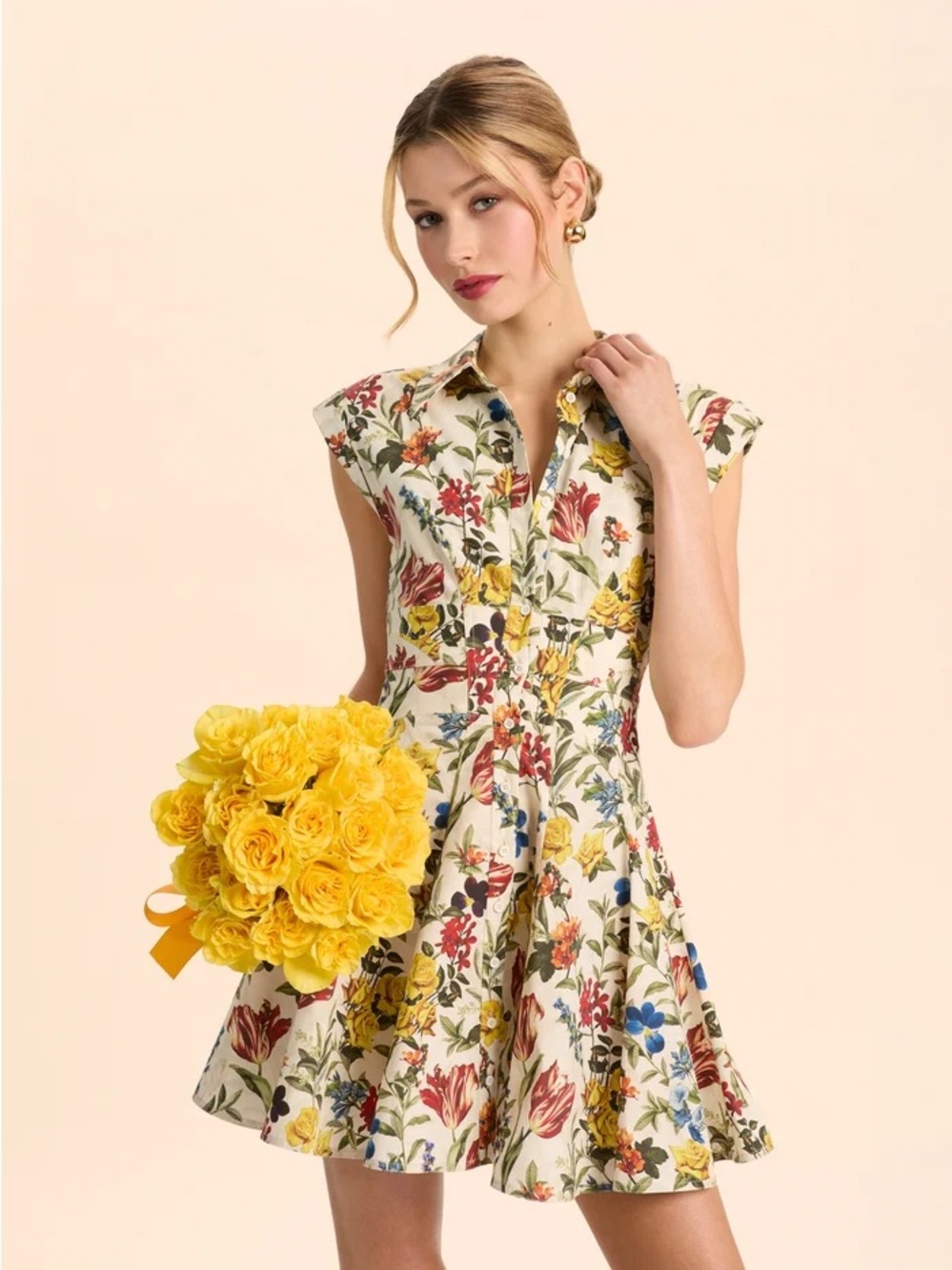 Alice + Olivia Kim Corset Shirt Dress- in Desert Sprigs Vanilla